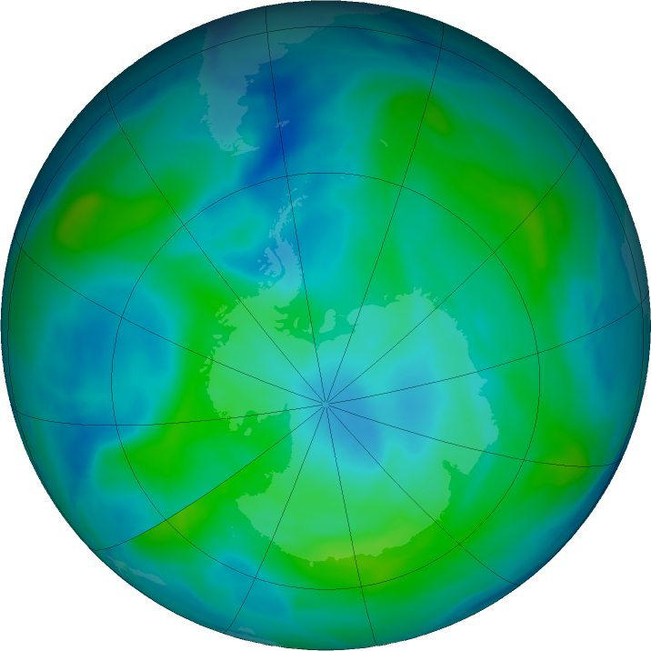 Antarctic ozone map for 04 March 2020